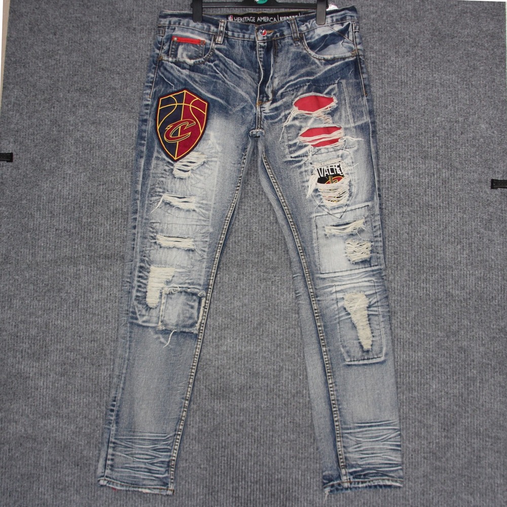 UNK NBA‎ Cleveland Cavaliers Distressed Denim Jeans Mens W38 L35 Blue